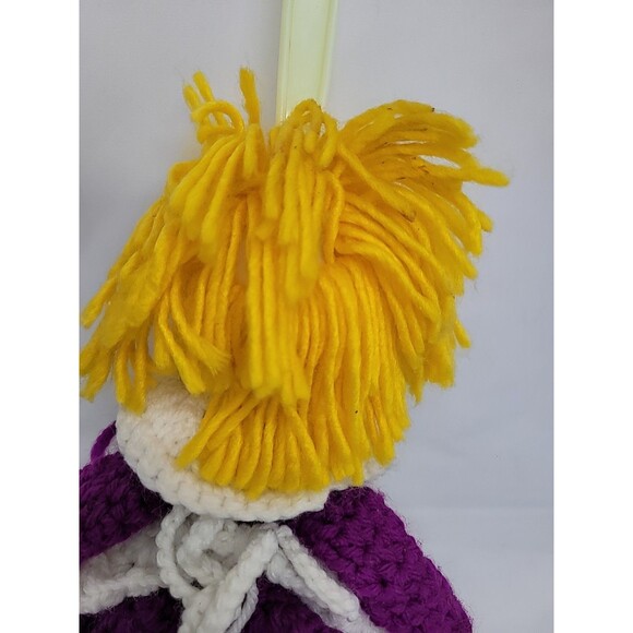 Doll  Handmade Crochet Duster Cover Purple Yarn Soft Face 14" Cottage Core - Picture 12 of 16